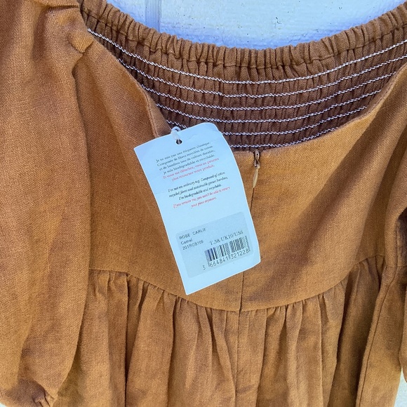Sezane 100% linen Carlie DRESS camel - Picture 5 of 5